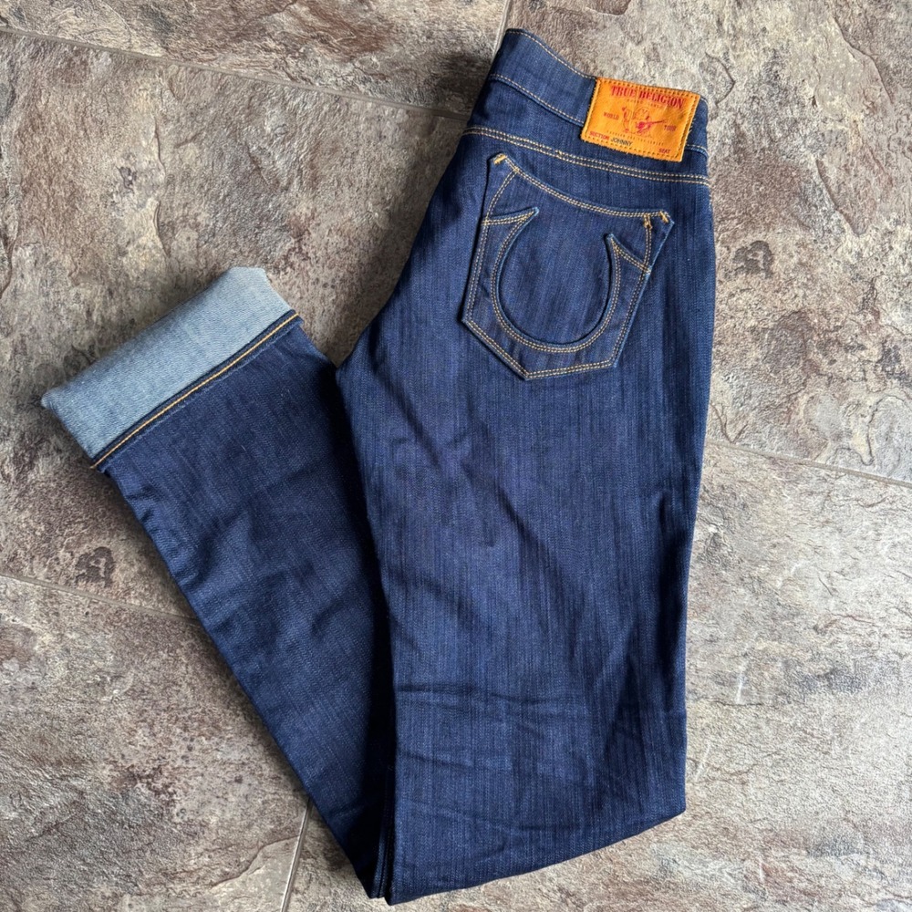 Vintage Y2K True Religion Johnny Straight Leg Jeans Dark‎ Wash 2000s USA Size 24